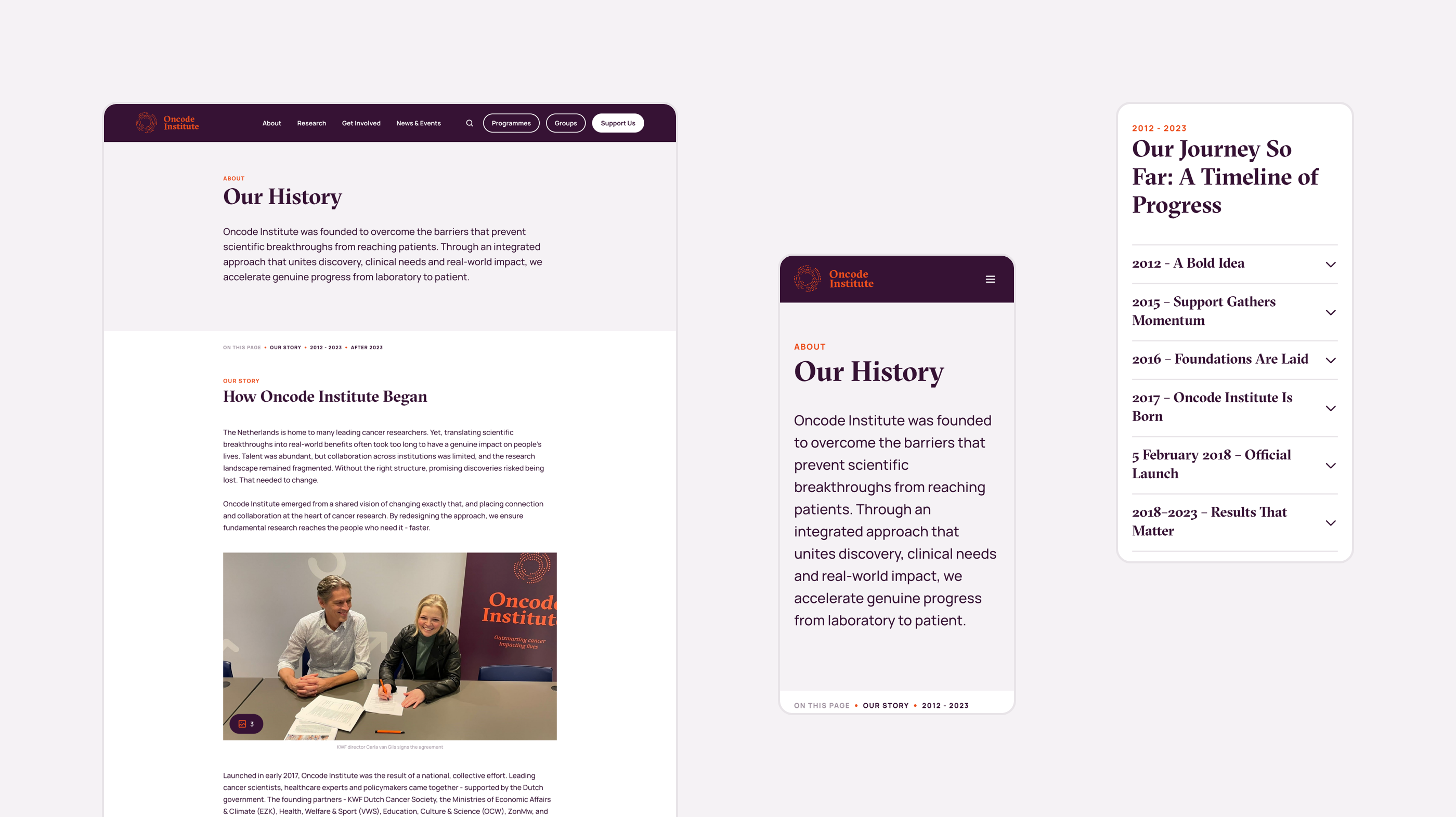 Website layout with a history section and navigation menu